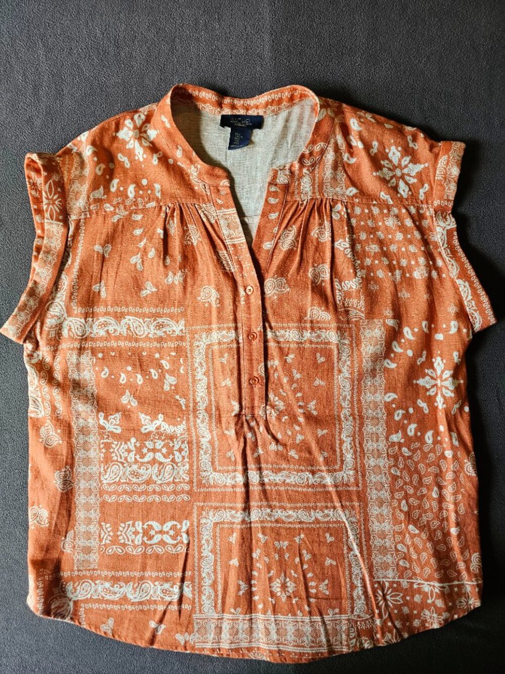 RACHEL Rachel Roy Blouse Womens Large Orange Bandana Paisley Boho Tunic Top